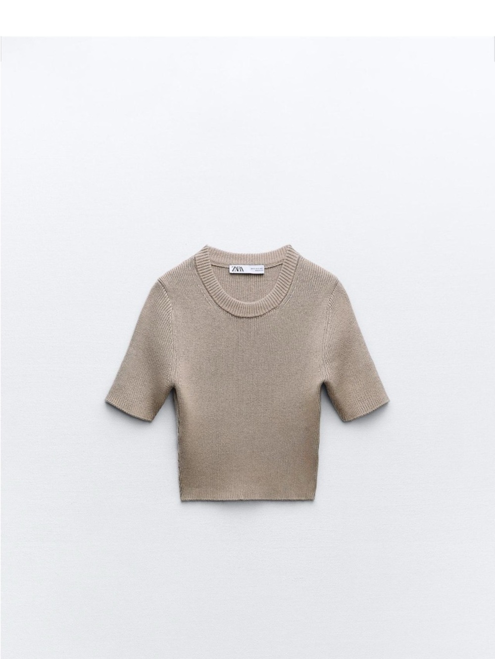 Zara Cropped Taupe Short Sleeve Knit Top